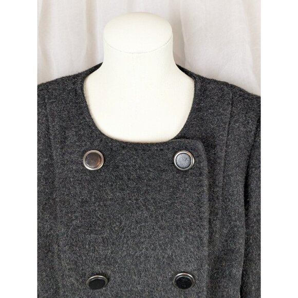 Peruvian Connection Charcoal Gray 74% Alpaca 26% Wool Collarless Pea Coat Sz 10 - Picture 2 of 13